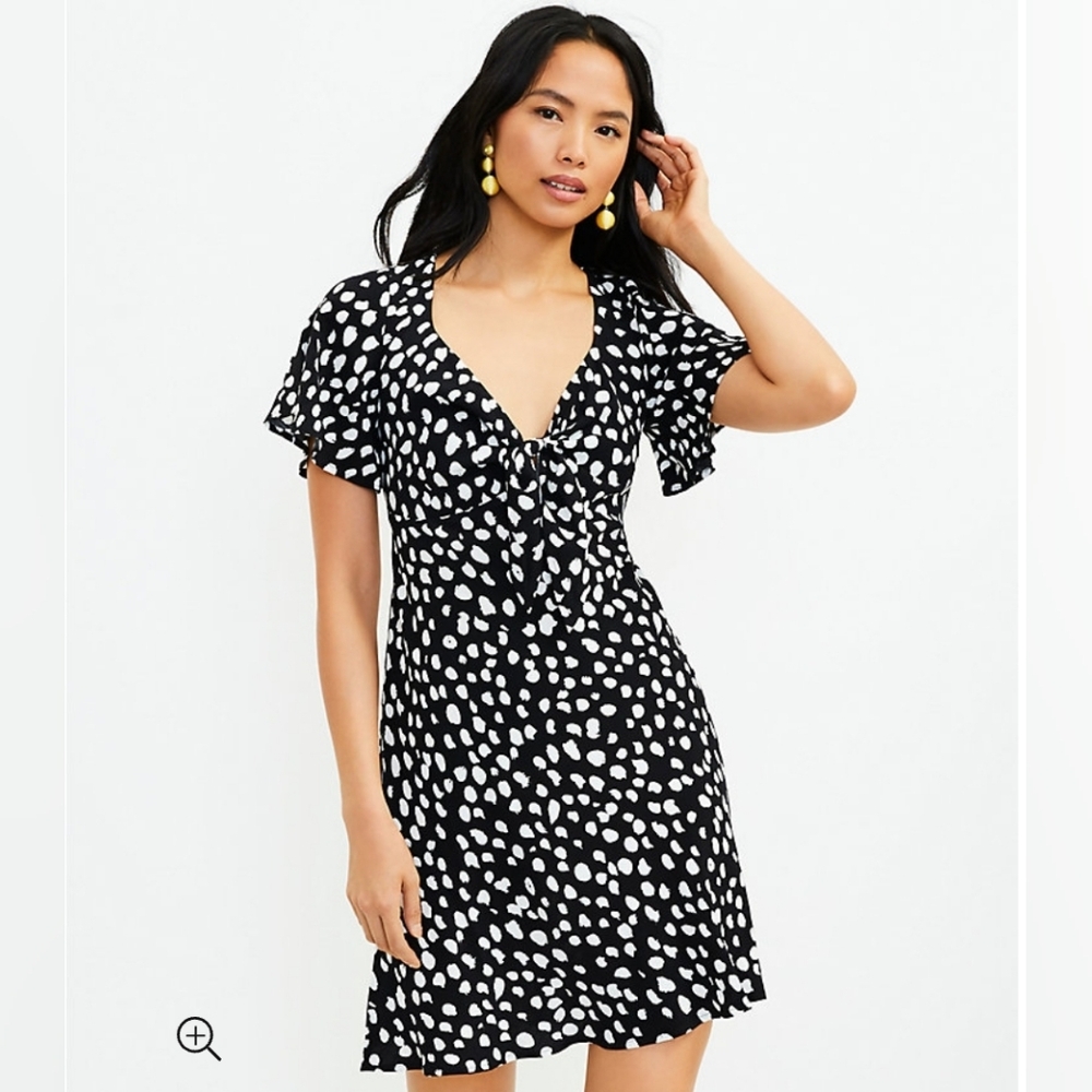 Dotted Tie Front Flare Dress